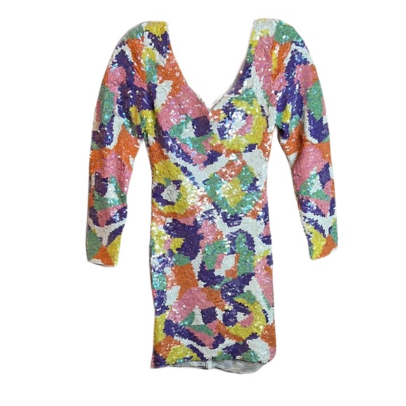 Cache Dresses & Skirts - Cache White Orange Bold Vibrant Colors Bodycon‎ Double V-Neck Long Slv NWT $440
